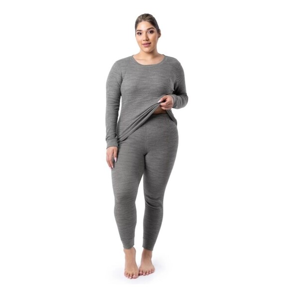 Grey Fruit of the Loom Women's Eversoft Waffle Thermal Top and Bottom Size XXXL - Picture 10 of 11